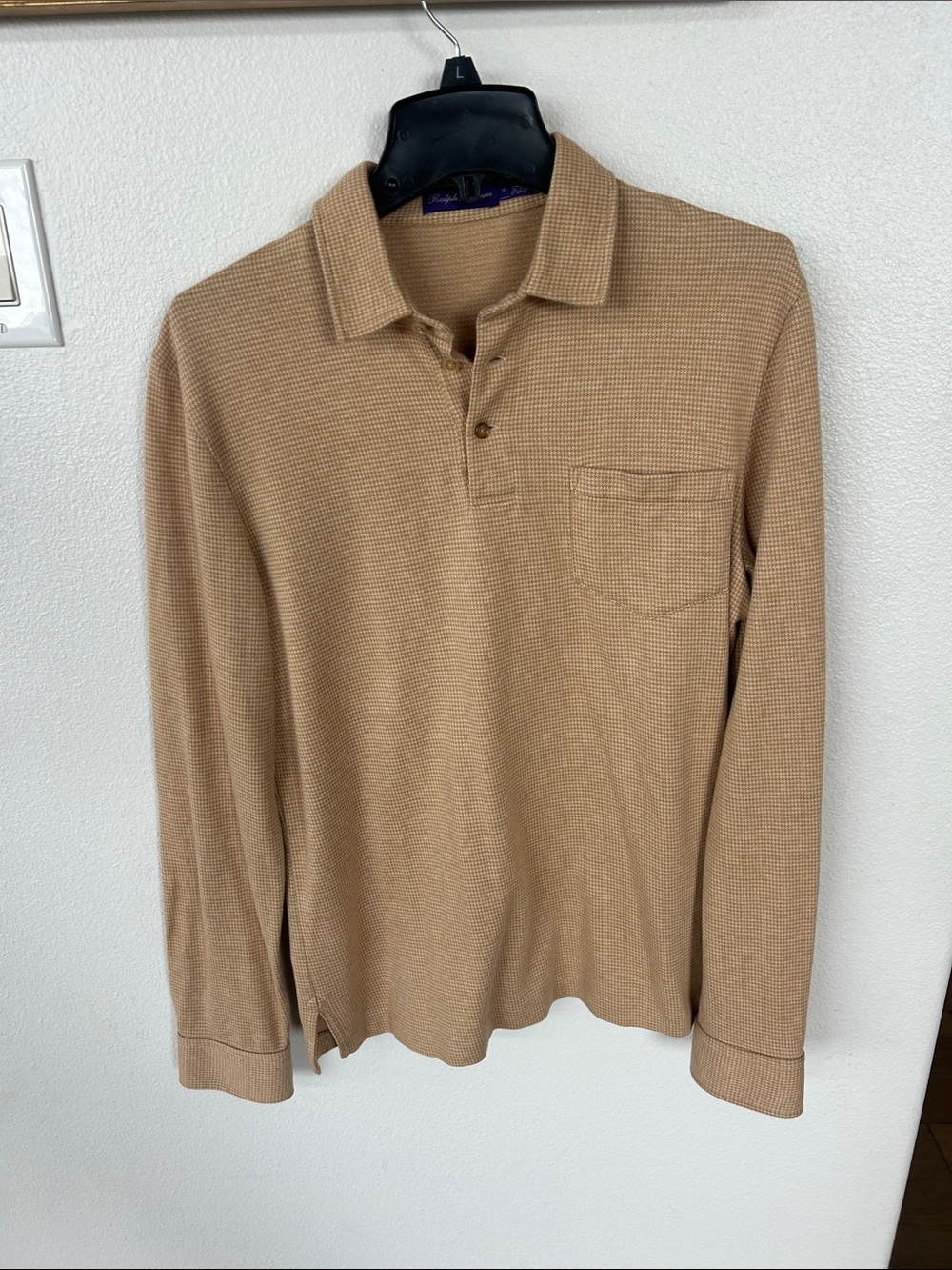 Polo by Ralph Lauren Beige Long-Sleeve Polo with Chest Pocket Purple Label